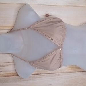 27-Skims Rhinestone Swim Triangle Bikini Top Ochre Size 3XL NWT